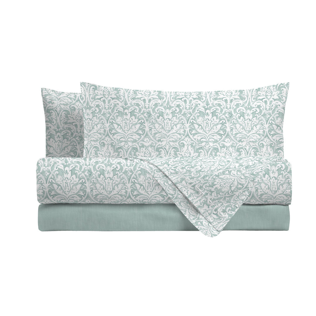Completo Letto Matrimoniale in Cotone con Stampa - Fantasia Filomena Aqua