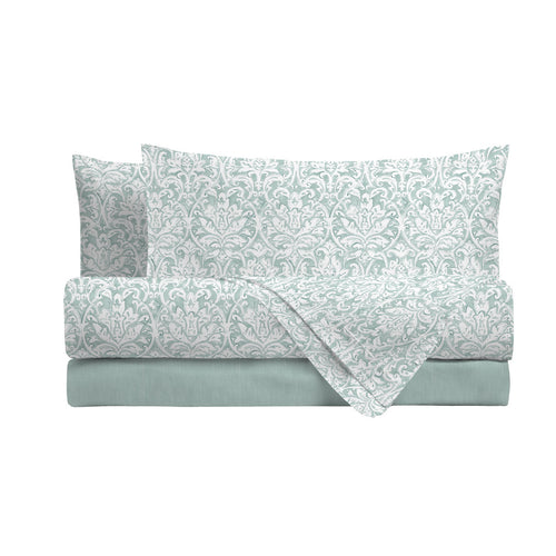 Completo Letto Matrimoniale in Cotone con Stampa - Fantasia Filomena Aqua
