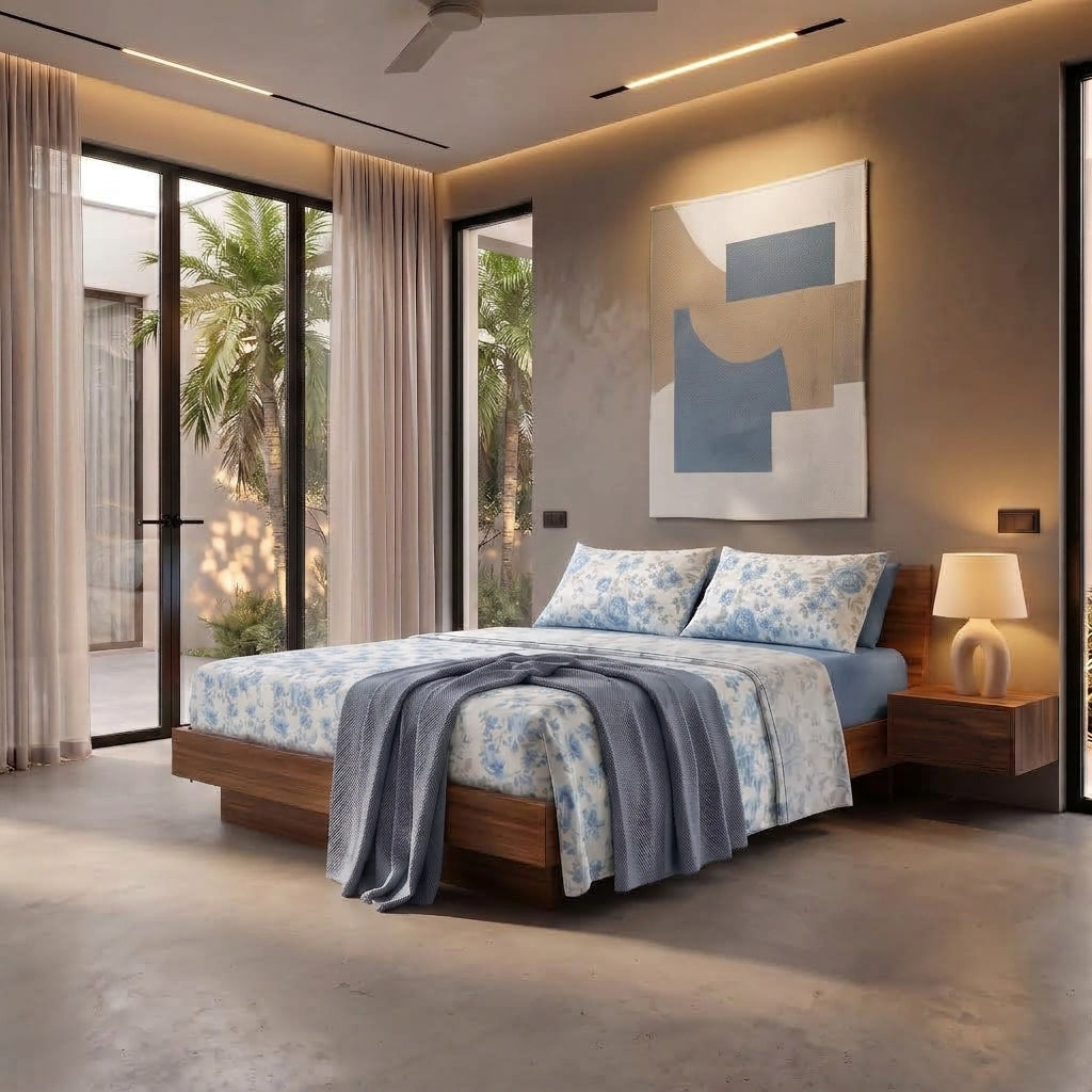 Completo Letto Matrimoniale Basic - Fantasia Neha Blue
