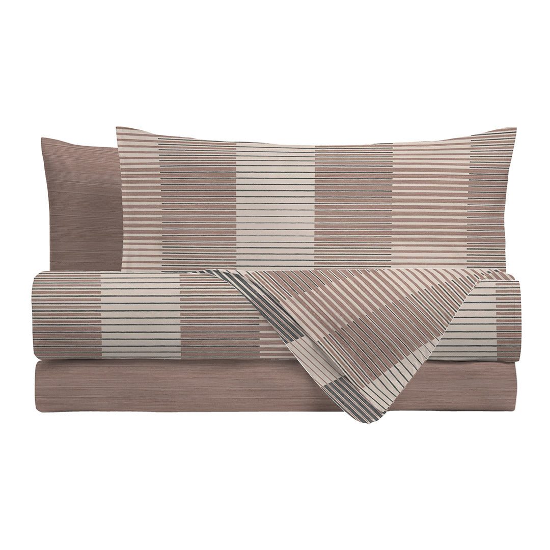Completo Letto Matrimoniale in Cotone con Stampa - Fantasia Hug Me Gilbert Taupe