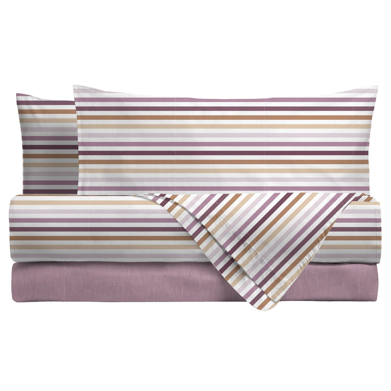 Completo Letto Piazza e Mezza in Puro Cotone Elegance con Stampa - Fantasia Gustave Malva