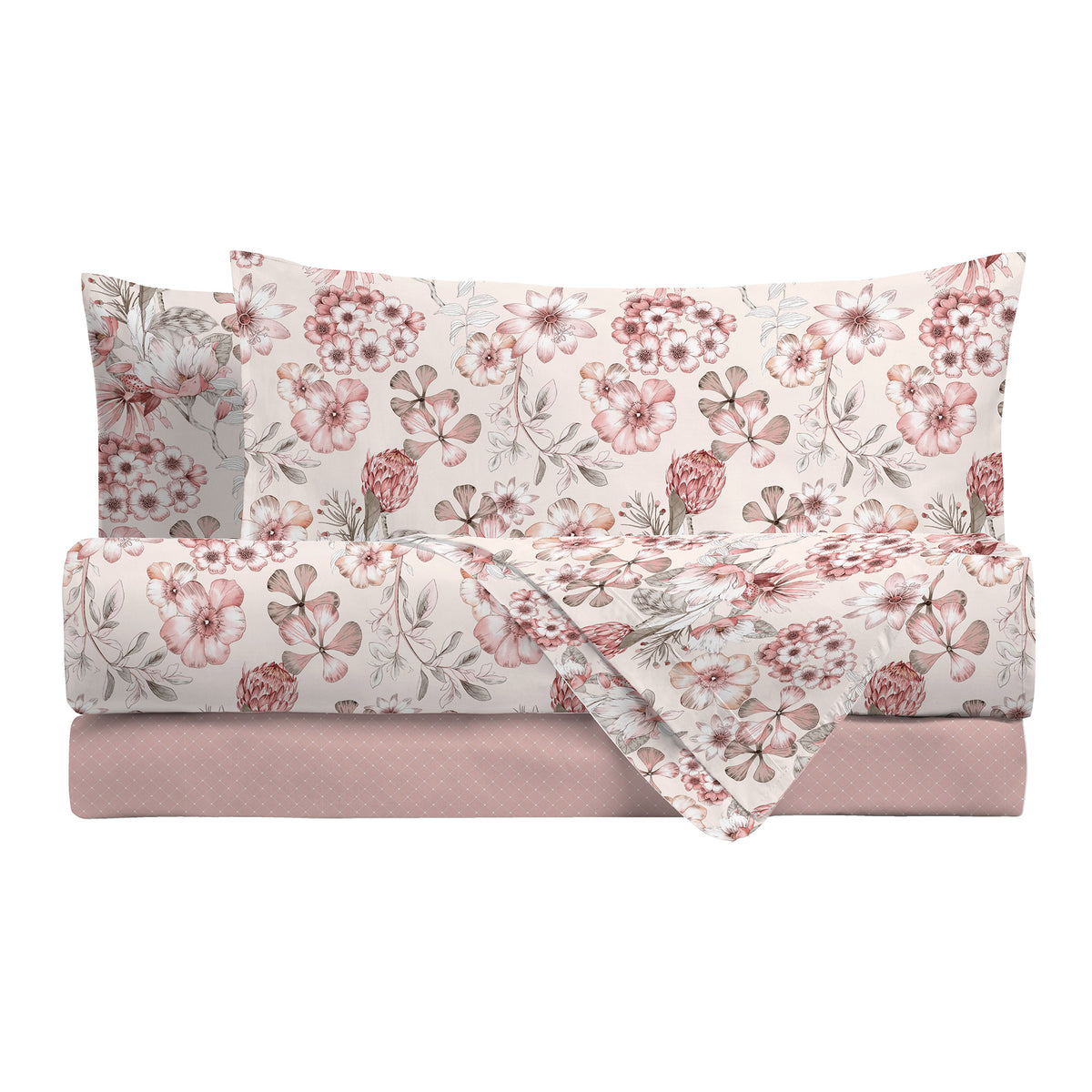 Happidea Parure Copripiumino Matrimoniale in Cotone con Stampa Gwen Pink