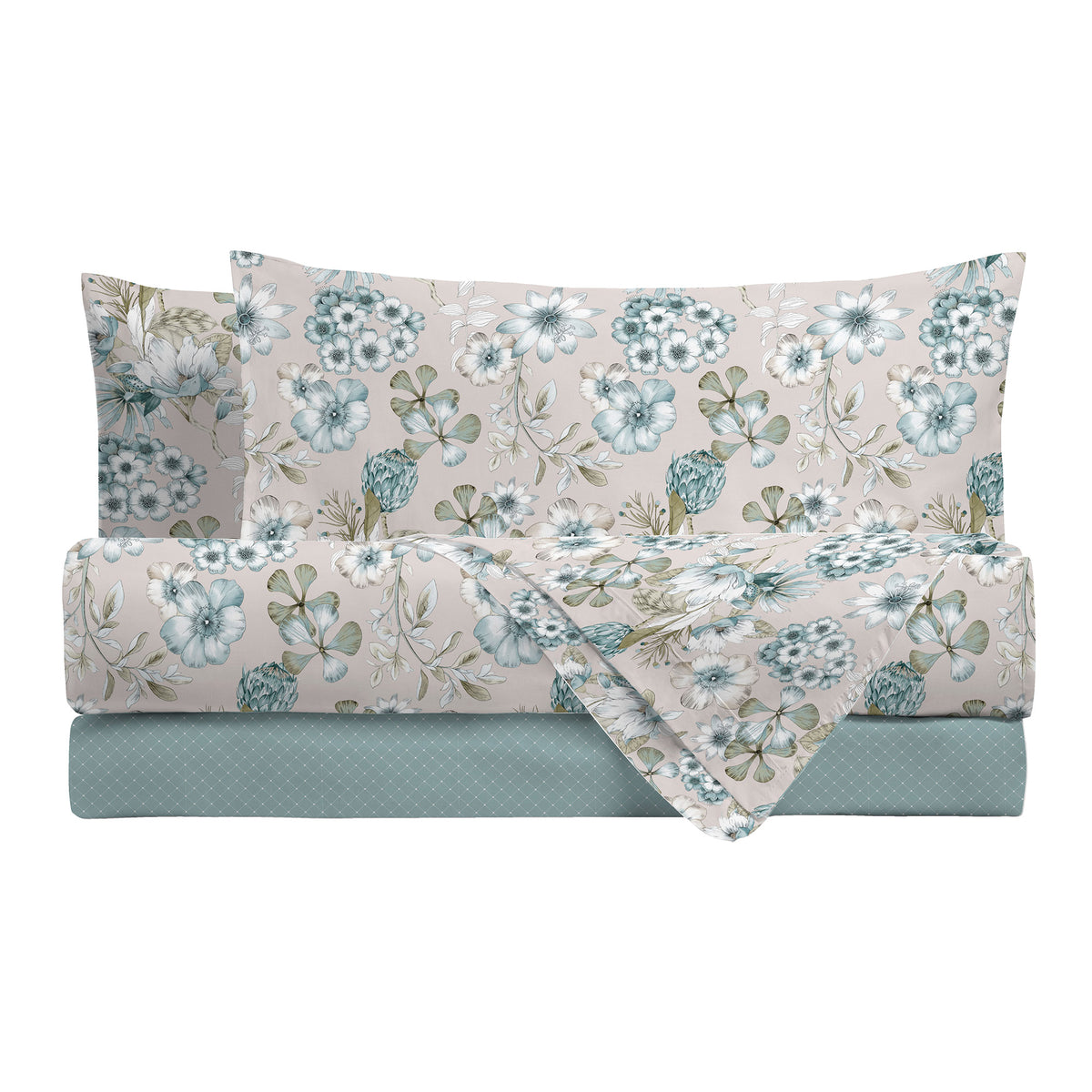 Happidea Parure Copripiumino Matrimoniale in Cotone con Stampa Gwen Teal