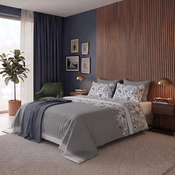 Happidea Completo Letto Matrimoniale in Cotone con Stampa 2 in 1 Emmatheo Grey