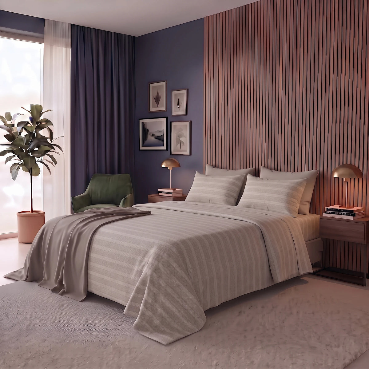 Happidea Completo Letto Matrimoniale in Flanella di Cotone con Stampa Cedric Beige