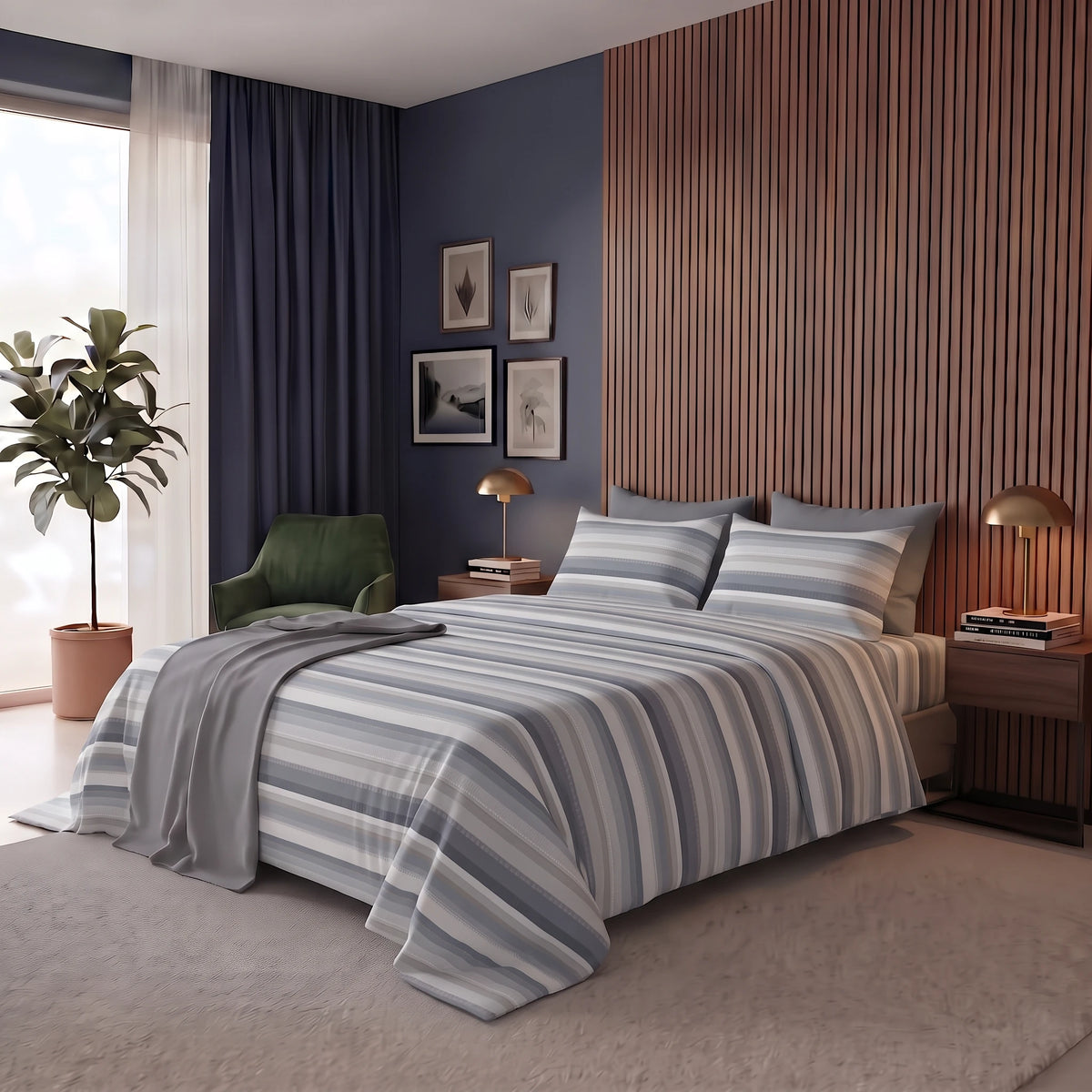 Happidea Completo Letto Matrimoniale in Flanella di Cotone con Stampa Ruby Sky Grey