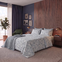 Happidea Completo Letto Matrimoniale in Flanella di Cotone con Stampa Adelia Sky Grey
