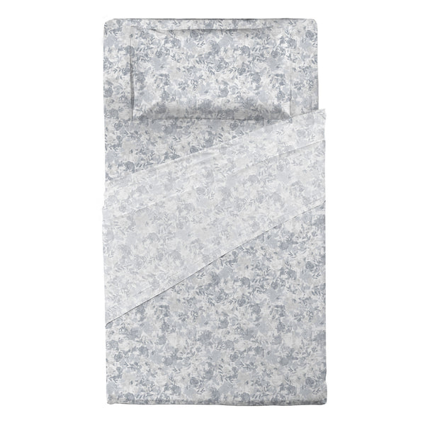 Happidea Completo Letto Piazza e Mezza in Flanella di Cotone con Stampa Adelia Sky Grey