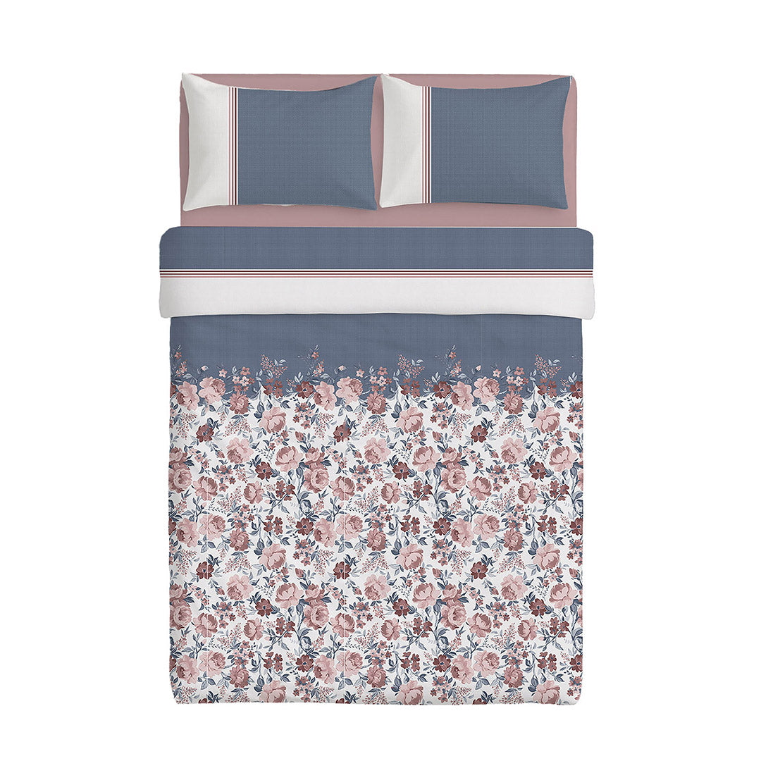Happidea Completo Letto Matrimoniale in Cotone con Stampa 2 in 1 Emmatheo Blue
