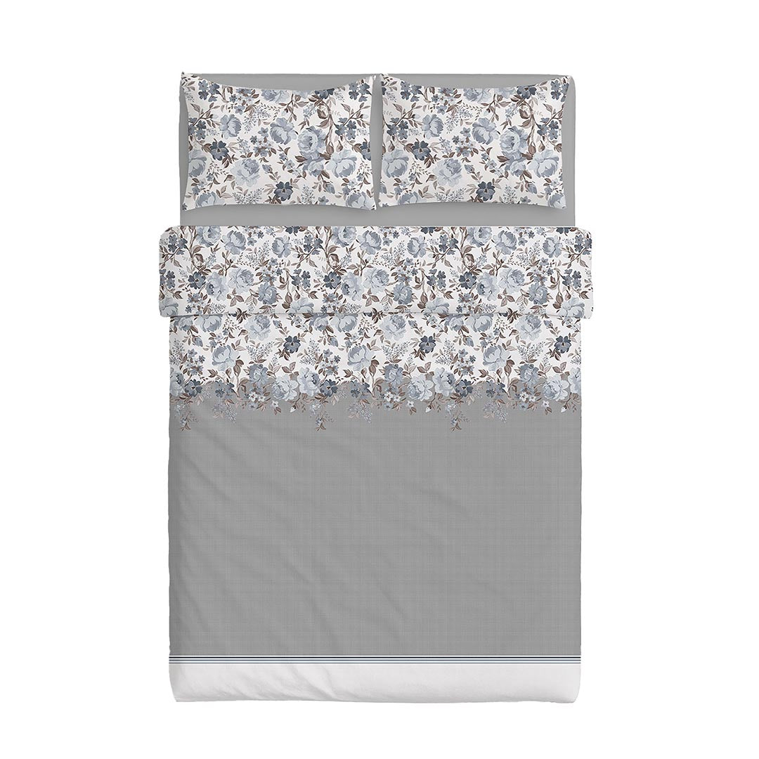 Happidea Completo Letto Matrimoniale in Cotone con Stampa 2 in 1 Emmatheo Grey