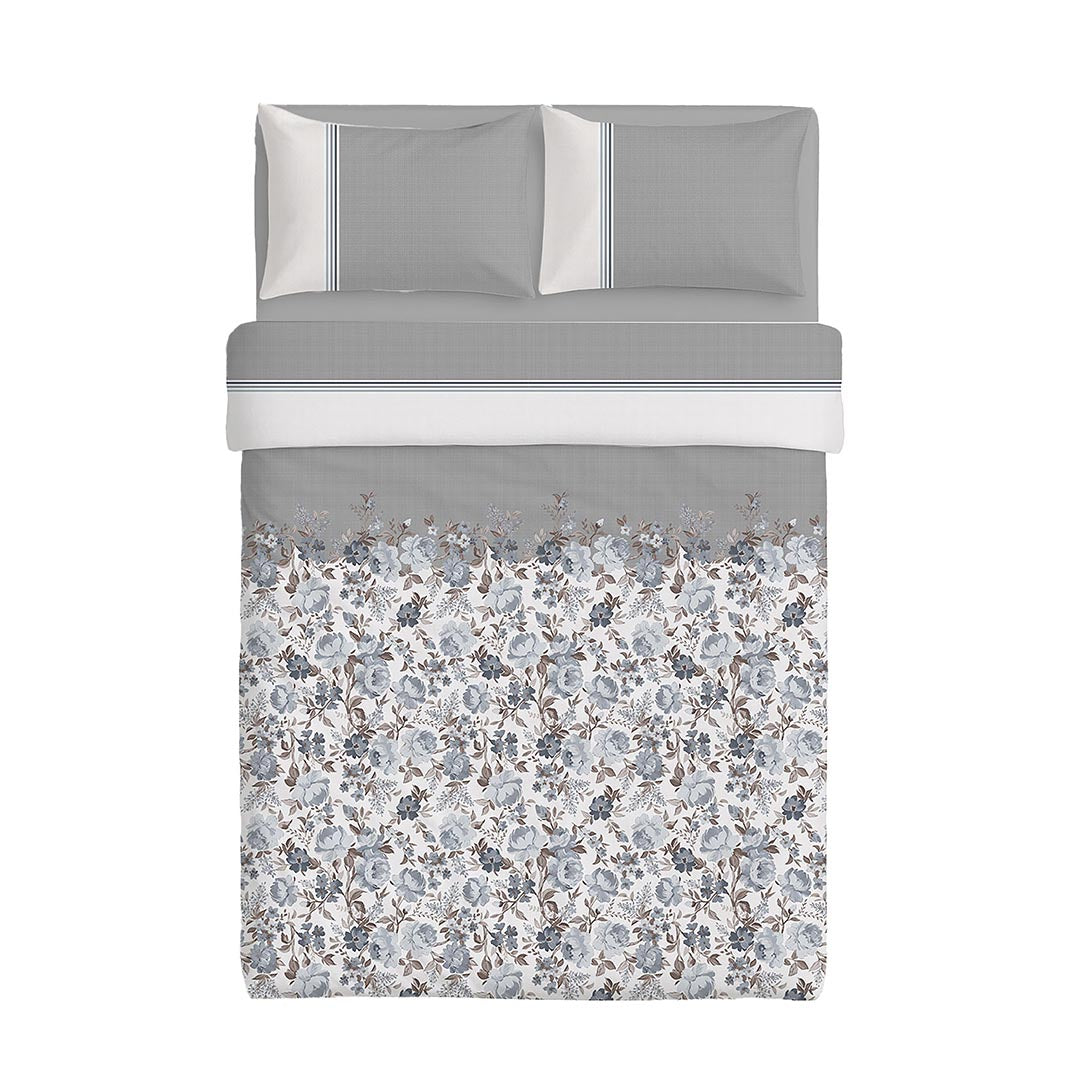 Happidea Completo Letto Matrimoniale in Cotone con Stampa 2 in 1 Emmatheo Grey