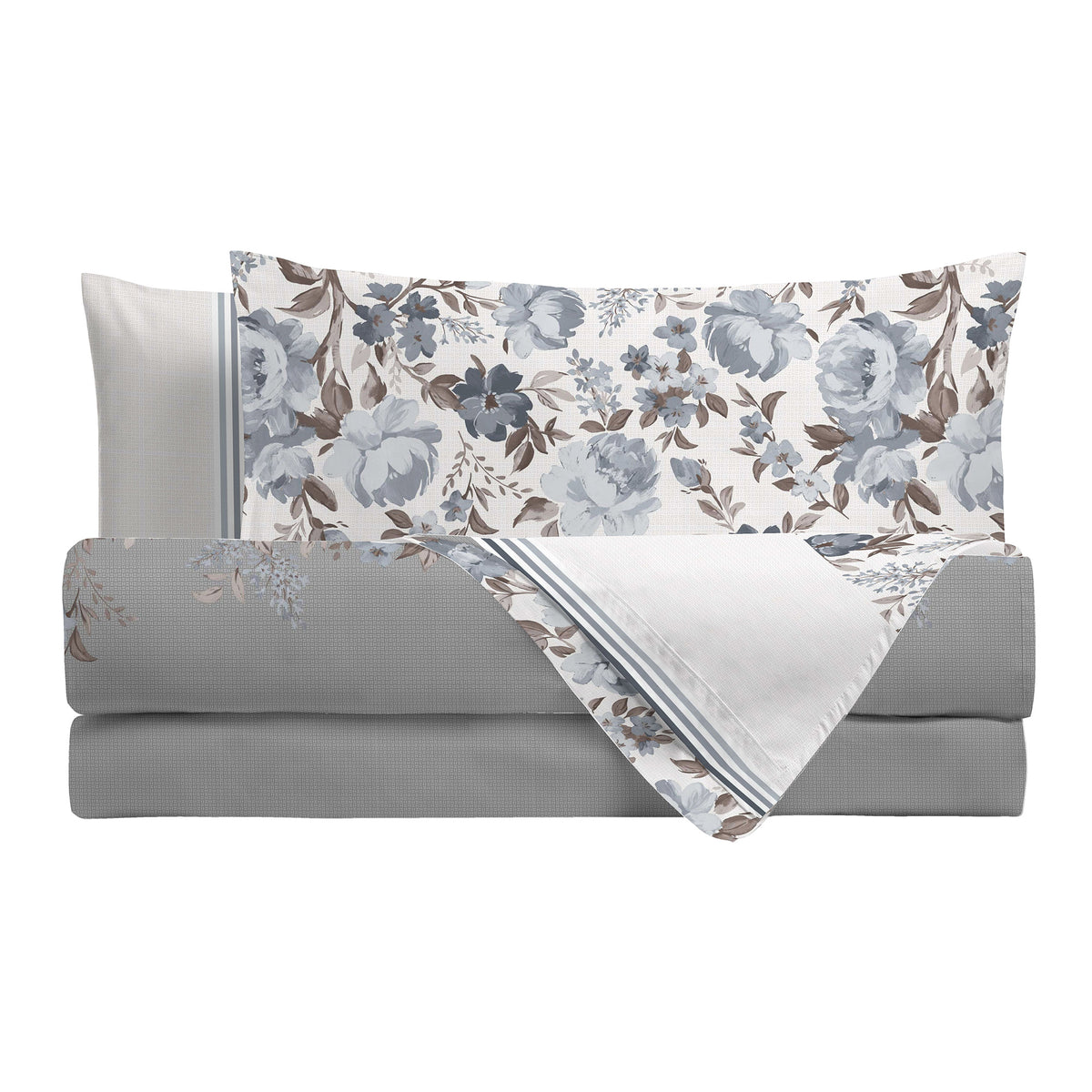 Happidea Completo Letto Matrimoniale in Cotone con Stampa 2 in 1 Emmatheo Grey
