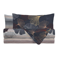 Happidea Completo Letto Matrimoniale in Cotone con Stampa 2 in 1 Gingkoadonis Blue