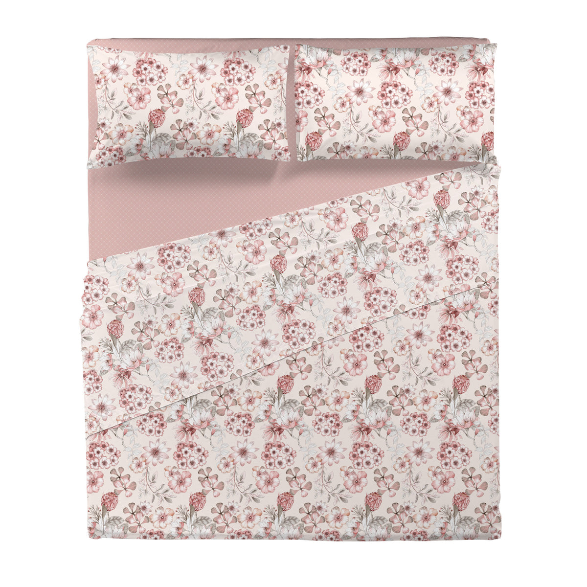 Happidea Completo Letto in Cotone con Stampa Matrimoniale Gwen Pink