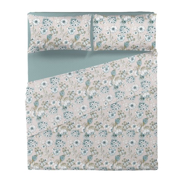 Happidea Completo Letto in Cotone con Stampa Matrimoniale Gwen Teal