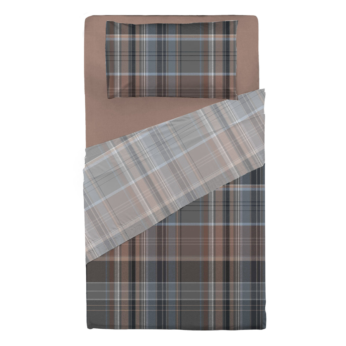 Happidea Completo Letto in Cotone con Stampa Piazza e Mezza Clinton Greige