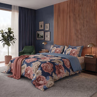 Happidea Parure Copripiumino Matrimoniale in Cotone con Stampa Peony Dark Blue