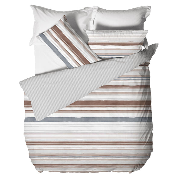 Happidea Parure Copripiumino Matrimoniale in Cotone con Stampa Byron Beige