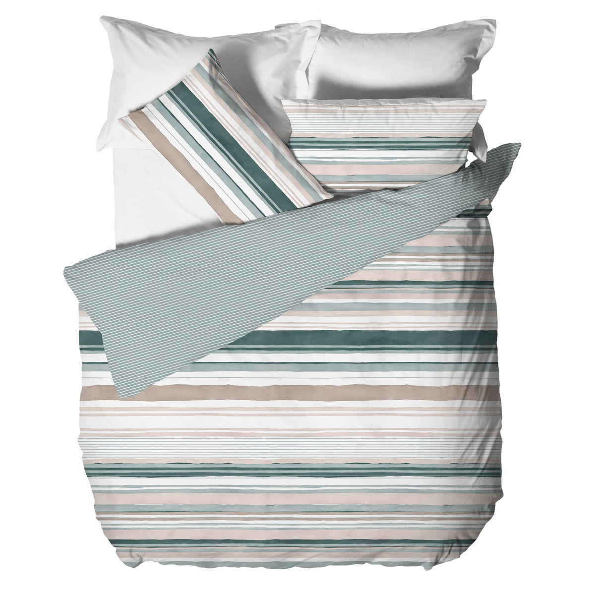 Happidea Parure Copripiumino Matrimoniale in Cotone con Stampa Byron Teal