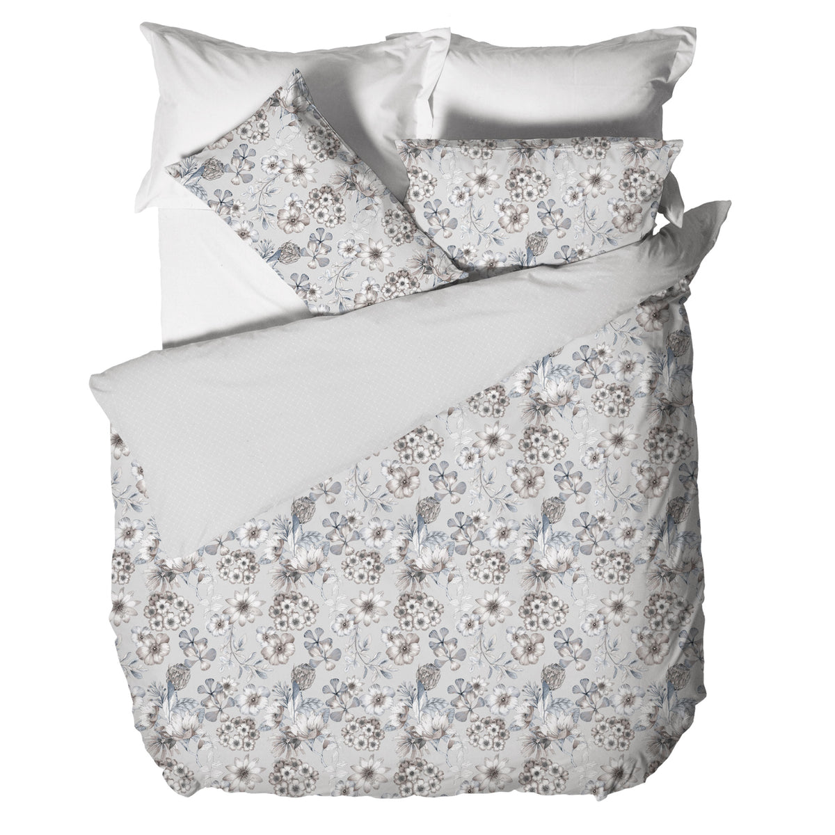 Happidea Parure Copripiumino Matrimoniale in Cotone con Stampa Gwen Greige
