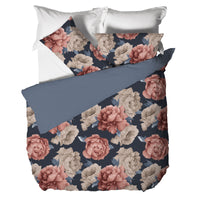 Happidea Parure Copripiumino Matrimoniale in Cotone con Stampa Peony Dark Blue
