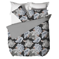 Happidea Parure Copripiumino Matrimoniale in Cotone con Stampa Peony Dark Grey