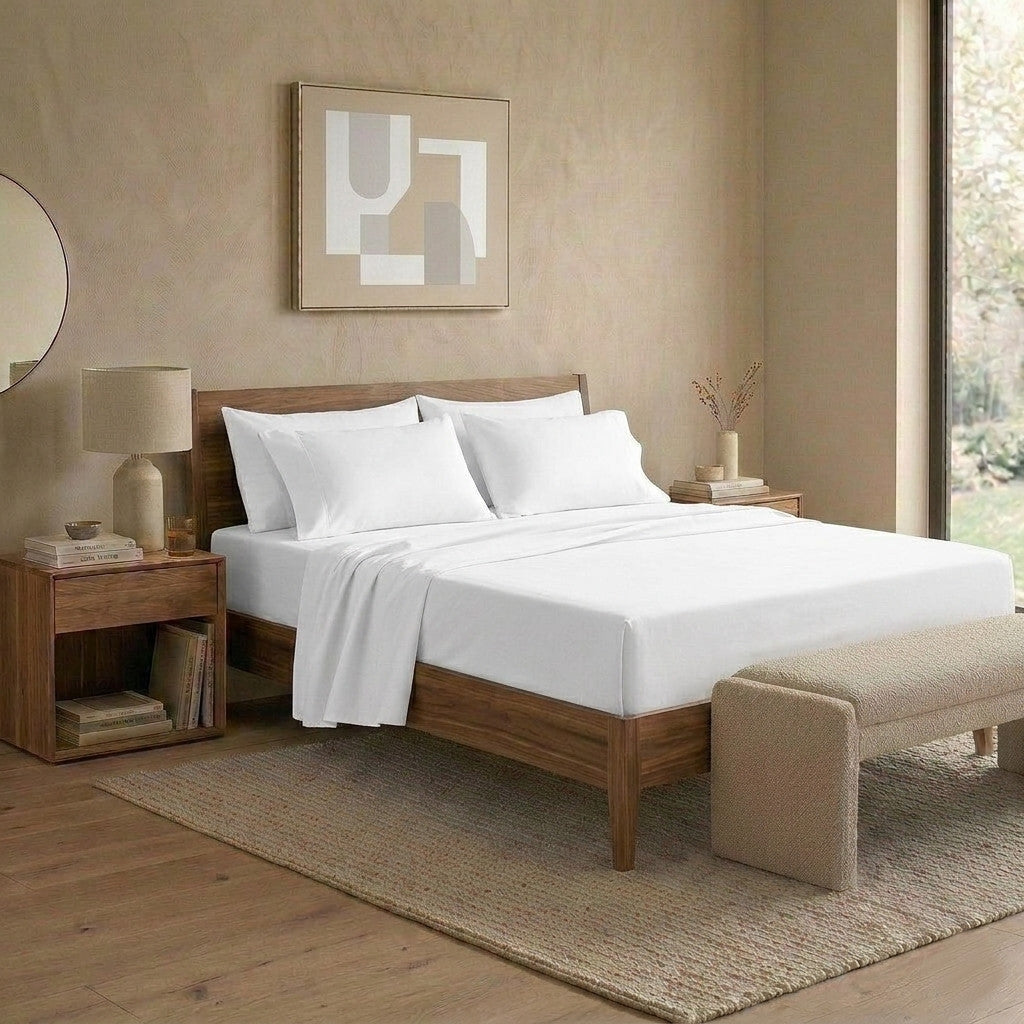 Happidea Completo Letto Matrimoniale in Cotone Tinta Unita White