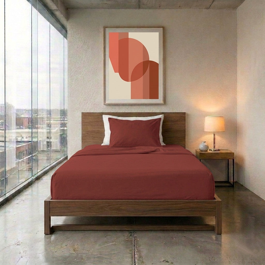 Happidea Completo Letto Piazza e Mezza in Cotone Tinta Unita Argilla Bruciata