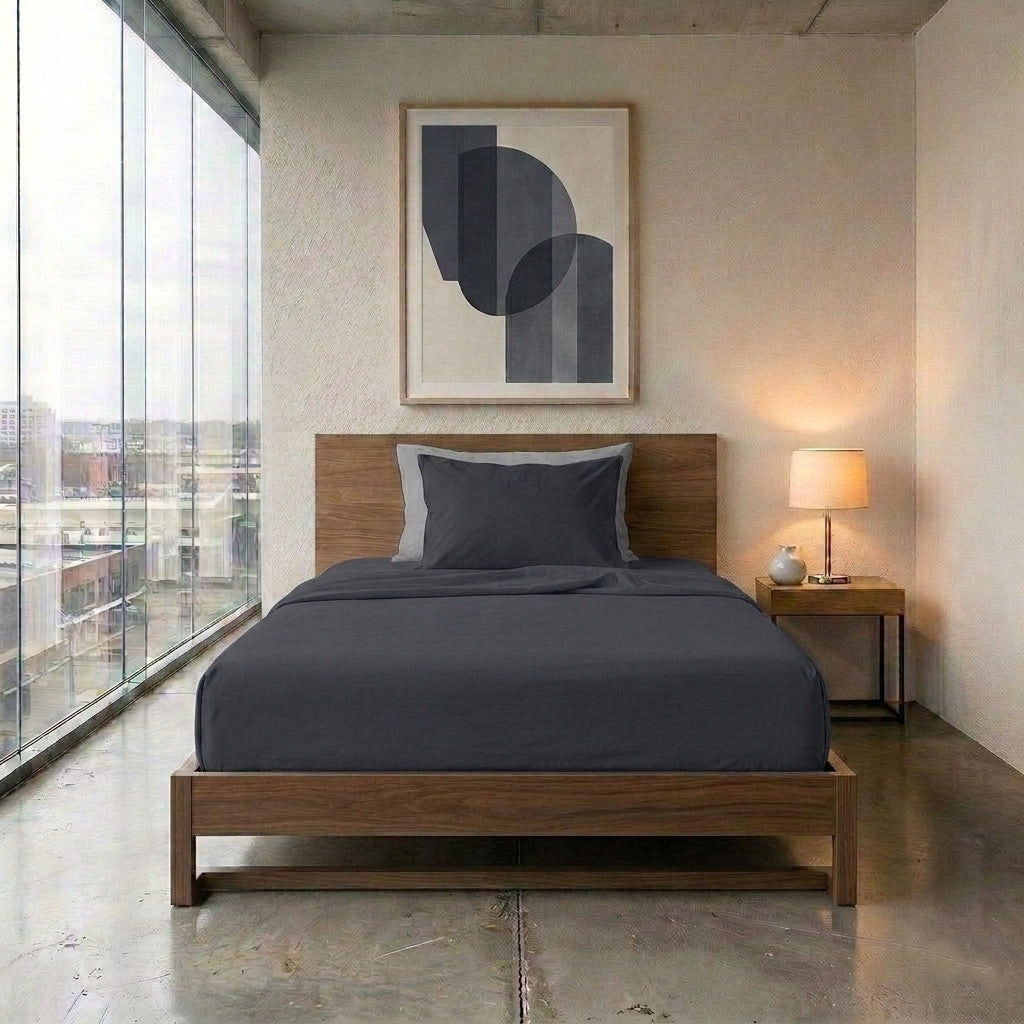 Happidea Completo Letto Piazza e Mezza in Cotone Tinta Unita Grafite