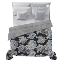 Happidea Trapunta Matrimoniale Soffice con Stampa Peony Dark Grey