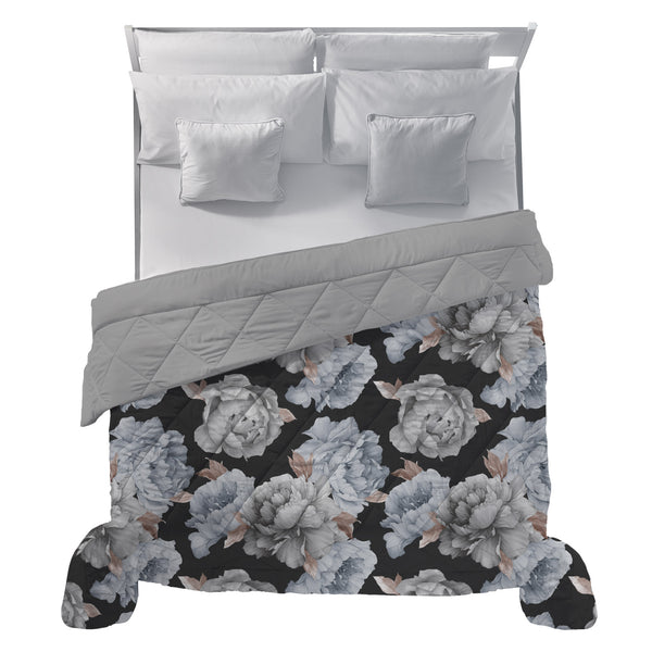 Happidea Trapunta Matrimoniale Soffice con Stampa Peony Dark Grey