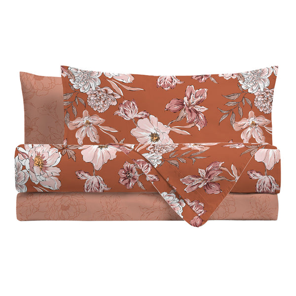 Parure Copripiumino Singola in Cotone con Stampa - Fantasia Feel Me Julienne Rust