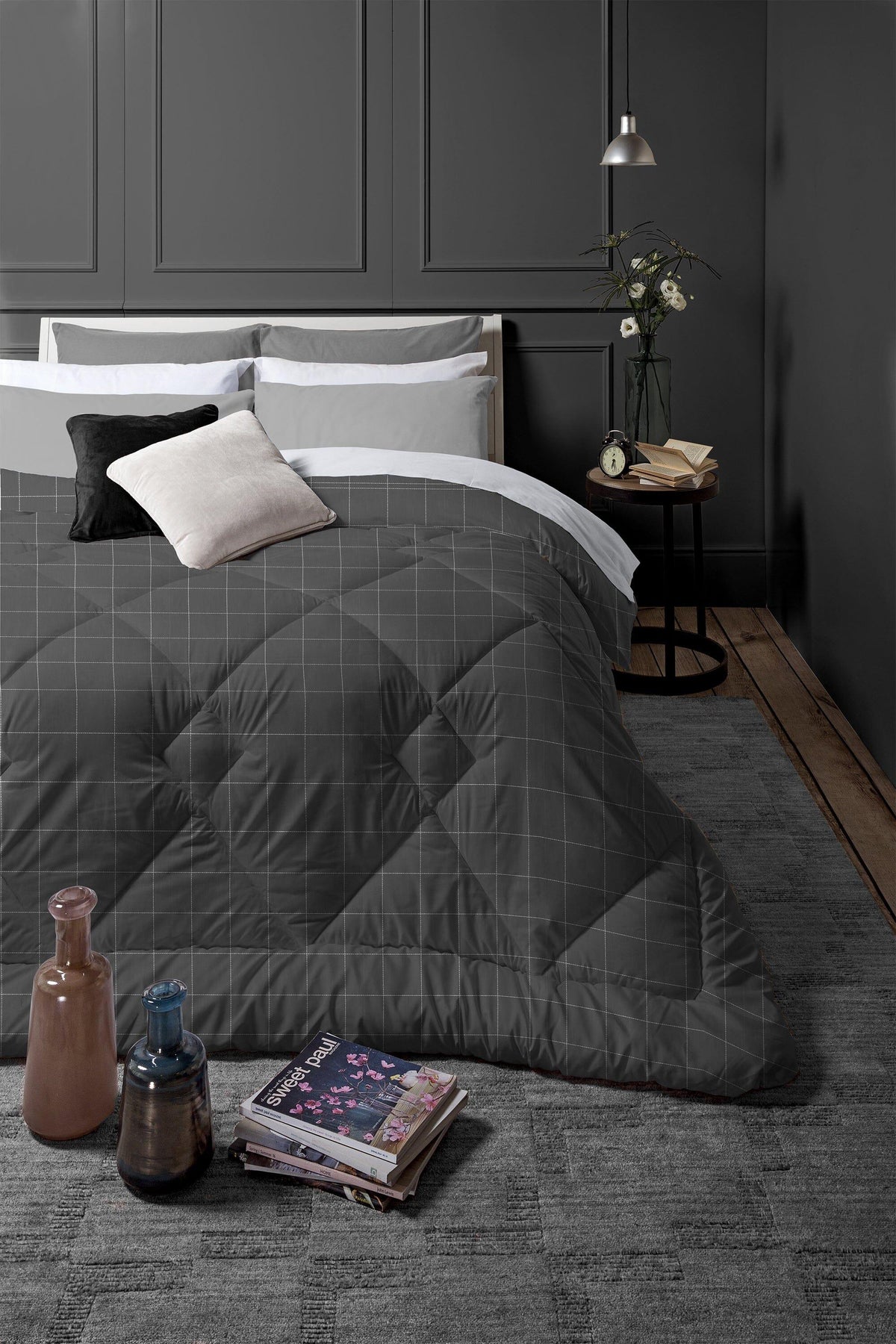Trapunta Matrimoniale 250x250 cm con Stampa Aria Mistral Dark Grey - Amo La Casa Shop