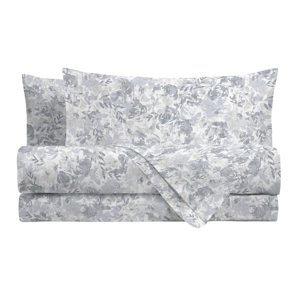 Happidea Completo Letto Matrimoniale in Flanella di Cotone con Stampa Adelia Sky Grey
