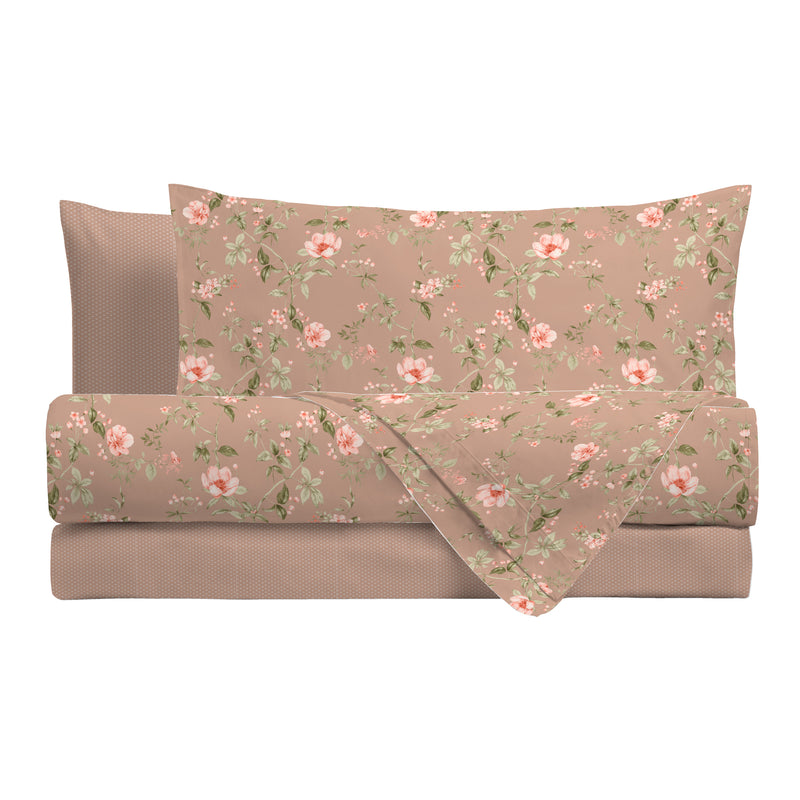 Completo Letto Matrimoniale con Stampa Atelier - Fantasia Pauline Beige