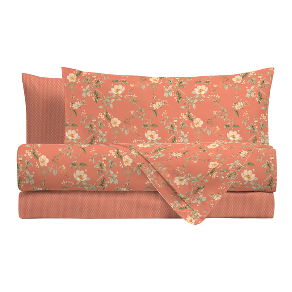 Completo Letto Matrimoniale con Stampa Atelier - Fantasia Pauline Dusty Coral