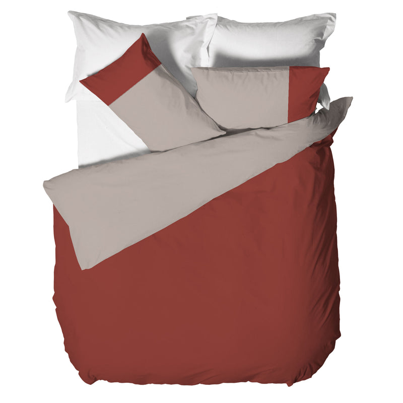 Happidea Parure Copripiumino Matrimoniale in Cotone Bicolore Argilla Bruciata/Sabbia