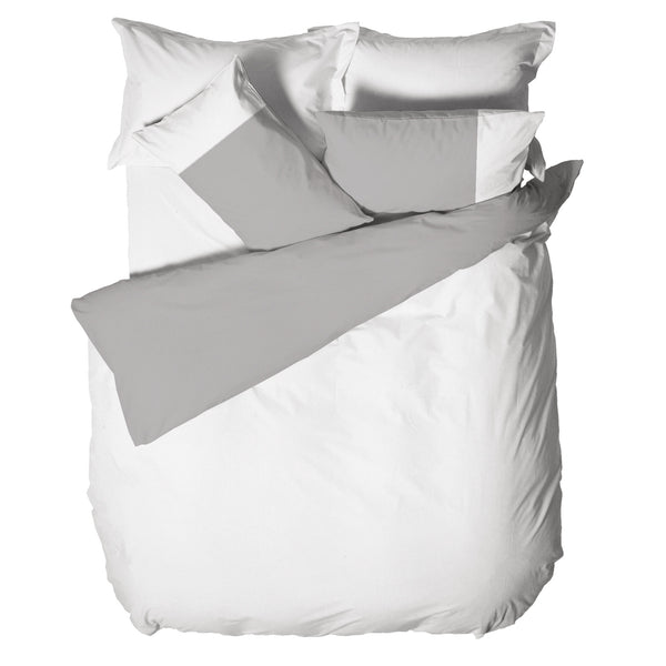 Happidea Parure Copripiumino Matrimoniale in Cotone Bicolore Bianco/Perla