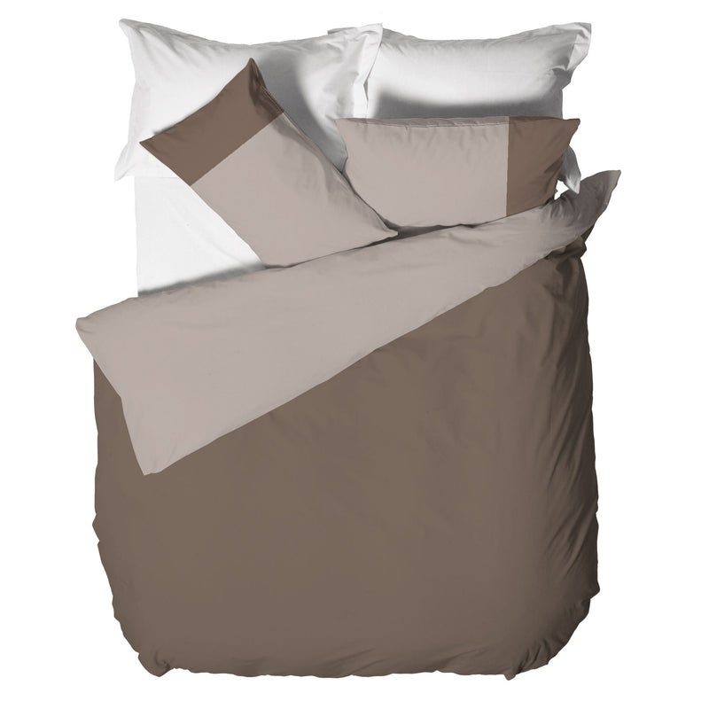 Happidea Parure Copripiumino Matrimoniale in Cotone Bicolore Biscotto/Sabbia