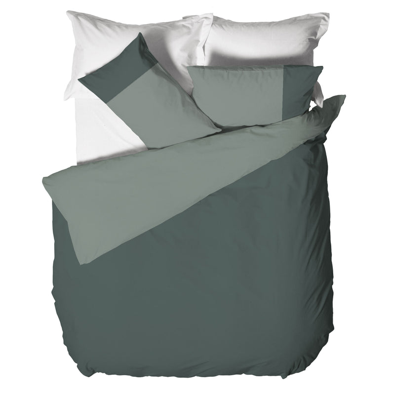 Happidea Parure Copripiumino Matrimoniale in Cotone Bicolore Foresta/Salvia