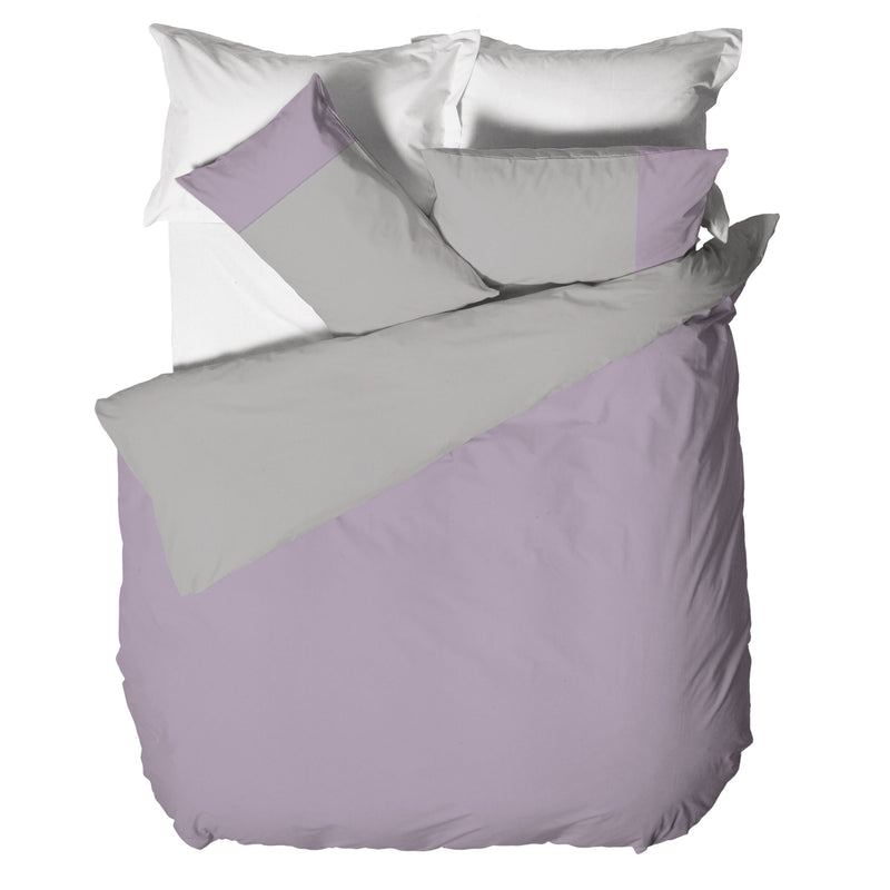 Happidea Parure Copripiumino Matrimoniale in Cotone Bicolore Glicine/Perla