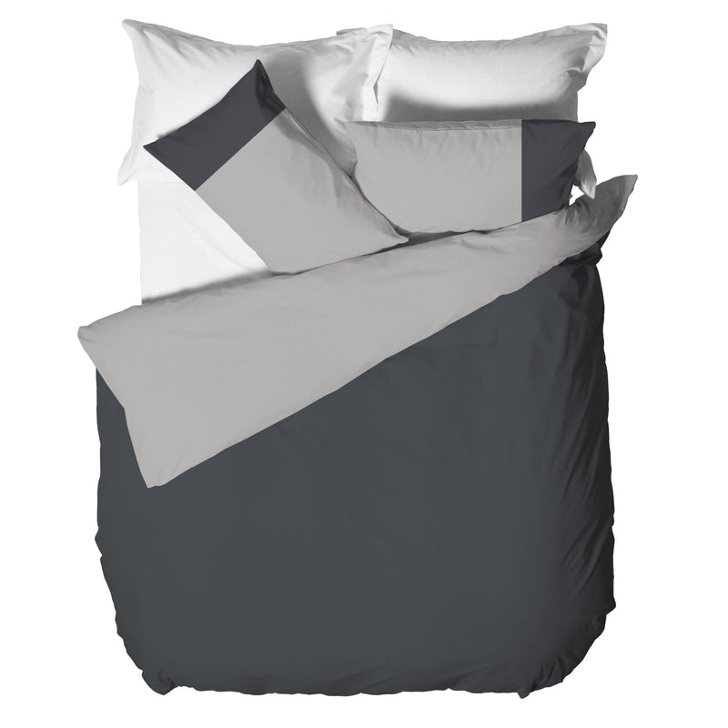 Happidea Parure Copripiumino Matrimoniale in Cotone Bicolore Grafite/Perla