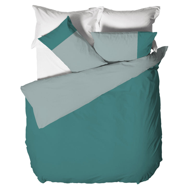 Happidea Parure Copripiumino Matrimoniale in Cotone Bicolore Pavone/Laguna