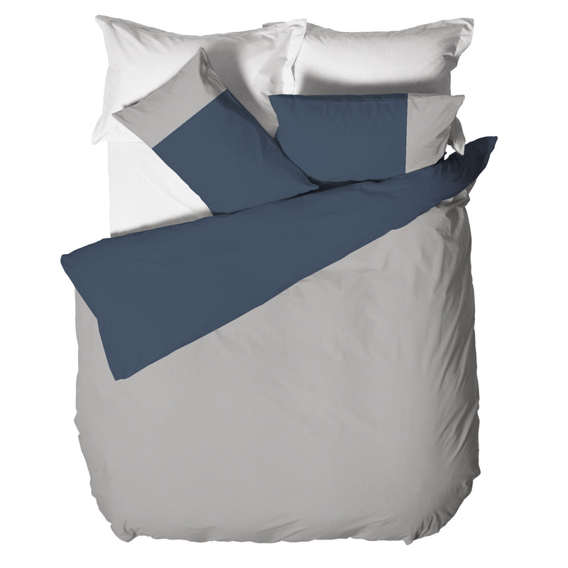 Happidea Parure Copripiumino Matrimoniale in Cotone Bicolore Perla/Blu Profondo