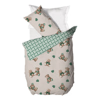 Parure Copripiumino Piazza e Mezza in Cotone con Stampa  - Fantasia Softy Bear Orsetti Green