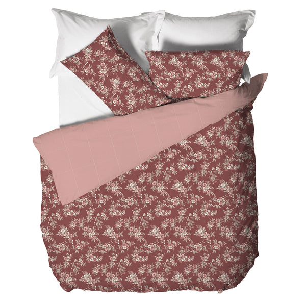Parure Copripiumino Matrimoniale in Cotone con Stampa - Fantasia Feel Me Amber Burgundy