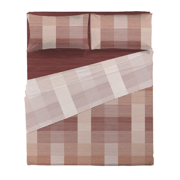 Completo Letto Matrimoniale in Cotone con Stampa - Fantasia Feel Me Gilbert Burgundy