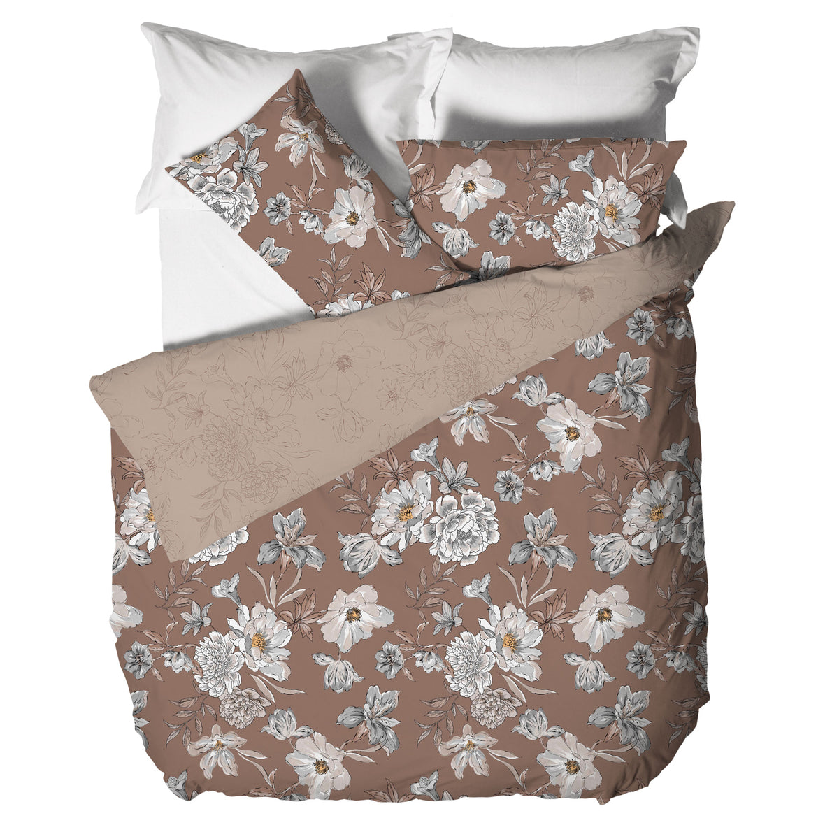 Parure Copripiumino Matrimoniale in Cotone con Stampa - Fantasia Hug Me Julienne Taupe