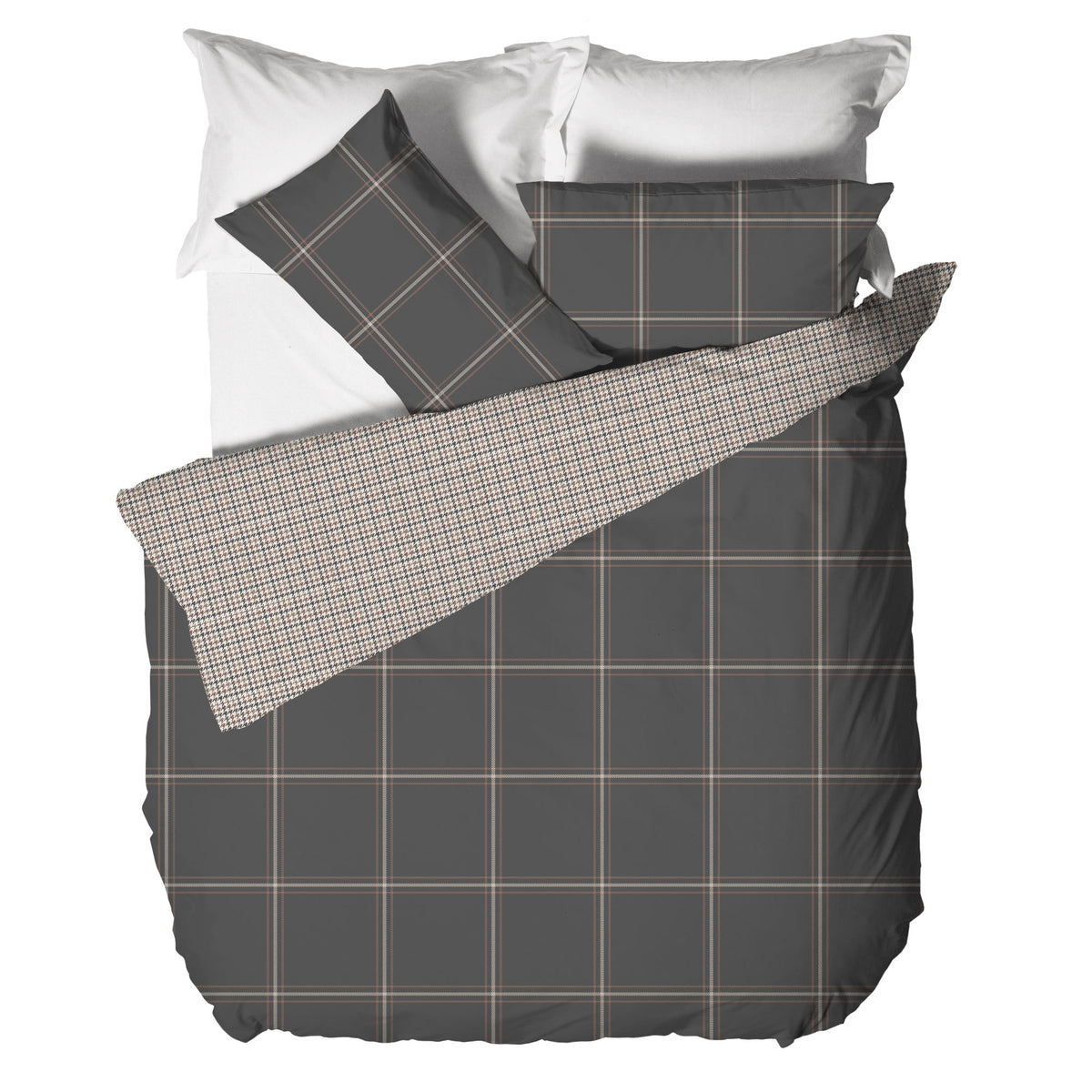 Parure Copripiumino Matrimoniale in Cotone con Stampa - Fantasia Hug Me Mayson Dark Grey