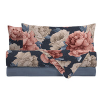 Happidea Parure Copripiumino Matrimoniale in Cotone con Stampa Peony Dark Blue